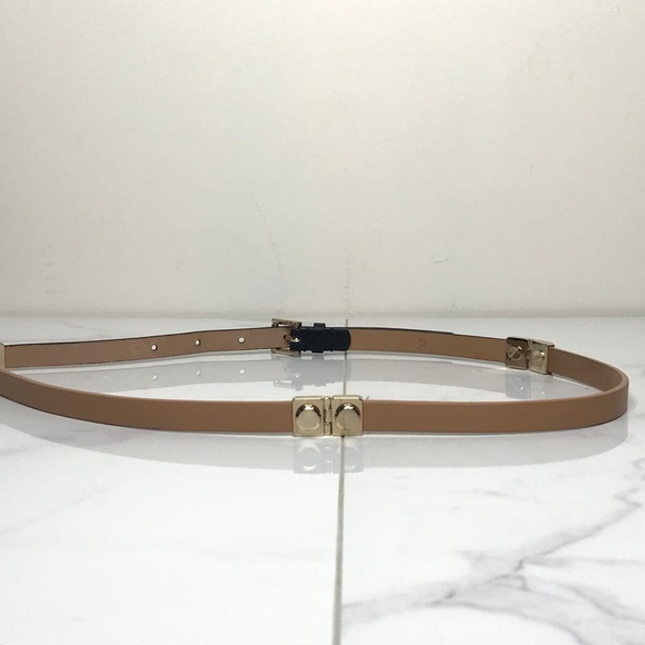 J.Crew Mixed Leather Rivet Tan & Black Thin Belt - Picture 5 of 8